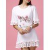 Sweet Women's Bunny Pattern Bowknot Lace Patchwork Ruffled Dress - Rose XL