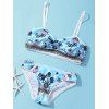 Doux fines bretelles imprimé floral Laciness Ensemble bikini pour les femmes - Bleu et Blanc XL