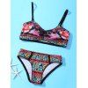 Ethnique Imprimer bretelles spaghetti Fleur Oiseau Laciness Ensemble bikini pour les femmes - Rouge et Noir XL