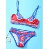 Ethnique bretelles spaghetti Laciness Résumé Imprimer Bikini Set pour les femmes - Bleu et Rouge XL
