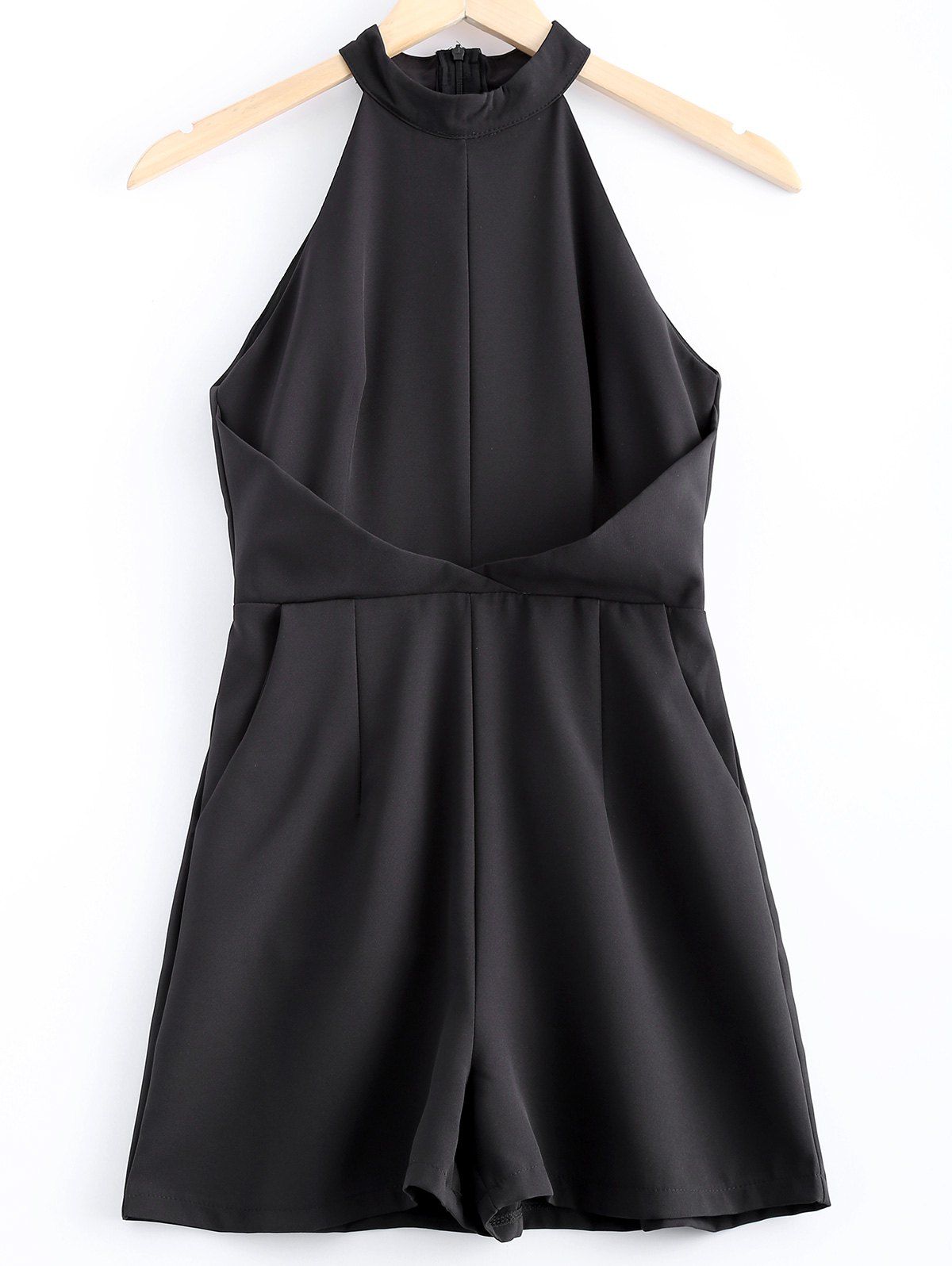 

Simple Women's Sleeveless Stand Collar Rompe, Black
