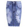 Trendy taille haute Ripped Raw Edged s 'High Low Femmes  Denim Skirt - Bleu Toile de Jean 2XL