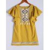 Ethnic Women's Cold Shoulder Tribal Print Flounced Fringed Dress - Terreux ONE SIZE(FIT SIZE XS TO M)