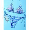 Attractive Women's Halter Geometric Print Tie-Back Bikini Set - bleu eau M