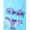 Femmes Chic  's Spaghetti Strap Floral Print Crochet-Trim Bikini Set - bleu eau S