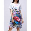 Robe manches courtes Elégant Jewel Neck Floral de Print pour les femmes - multicolore 2XL