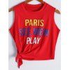 Round Neck Letter Side Knot Casual Women's Tank Top - Rouge ONE SIZE(FIT SIZE XS TO M)