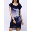 Elegant Ink Print Cap Sleeve Chiffon High Low Dress For Women - multicolore 3XL