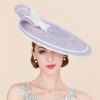 Elegant Lady Flower and Feather design Fascinator Bandeau mariage Tea Light Party Violet Cocktails Hat - Violet clair 