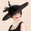 Elegant Lady Fascinator Bandeau Fleur de mariage de plume Tea Party Black Cocktails Chapeau de paille - Noir 