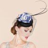 Elegant Lady Silk Flower Bridal Veil Fascinator mariage formel Tea Party Hoop cheveux Pillbox Hat - Bleu 