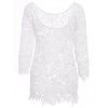 Cover Up Sexy col rond manches 3/4 crochet Cut Out Femmes - Blanc L