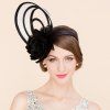 Elegant Lady Feathered Flower and Hoop Design Partie Banquet noir Fascinator Cocktails Hat - Noir 