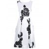 Imprimé floral manches robe col rond - Blanc et Noir XL