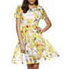 Short Sleeve Lemon Print Voile Splicing Dress - Jaune 2XL