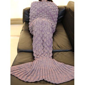 

Fish Scale Tail Shape Sleeping Bag Knitting Mermaid Blanket, Plum