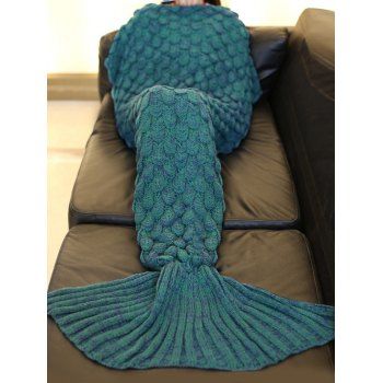

Fish Scale Tail Shape Sleeping Bag Knitting Mermaid Blanket, Lake blue