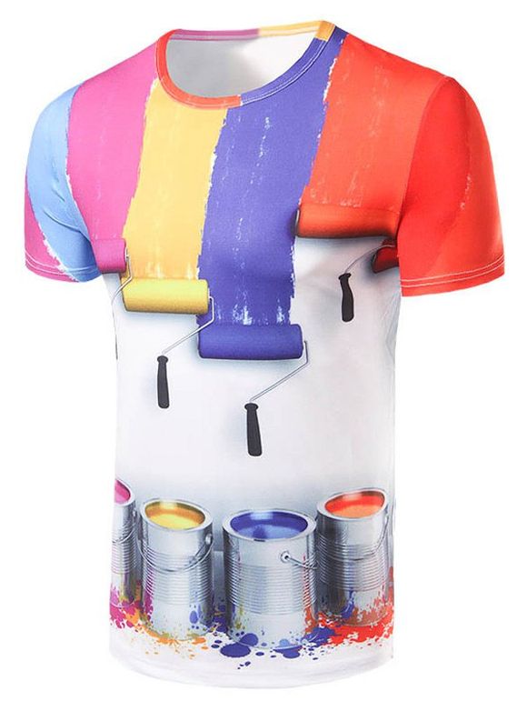 T-shirt à col rond imprimé col rond 3D pour homme - multicolore L