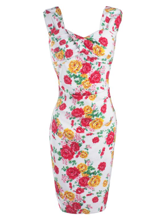 Floral Style cheongsam Imprimer Concealed Zipper Dress - Rouge XL