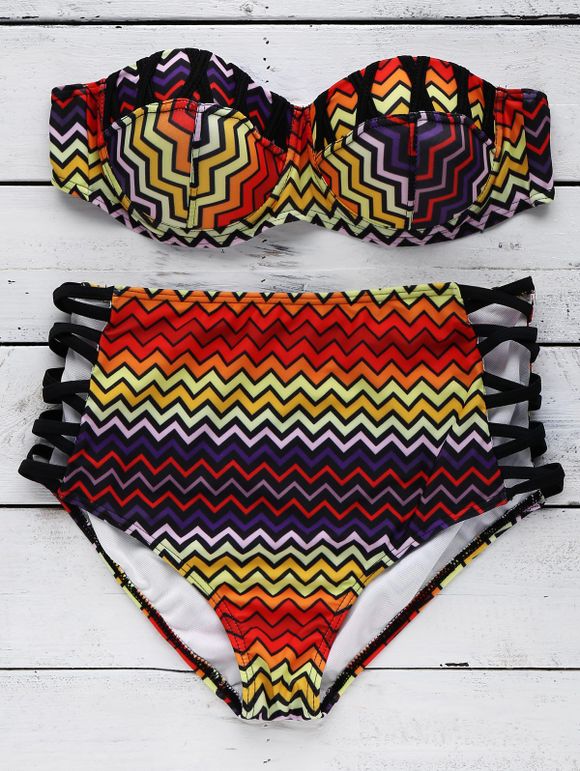 Trendy High Rise Zig Zag femmes de bretelles Bikini Set - multicolore L