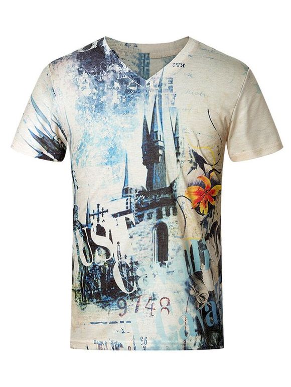 T-shirt de Castle 3D Motif Vintage V-cou à manches courtes Plus Size Hommes - multicolore 5XL