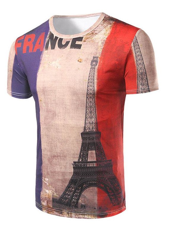 Casual manches courtes 3D T-Shirt Men 's  Tour Imprimé - multicolore 2XL