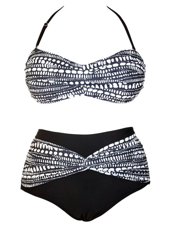 Élégant Plus Size Halter Drapé design Set Bikini pour les femmes - Noir 4XL