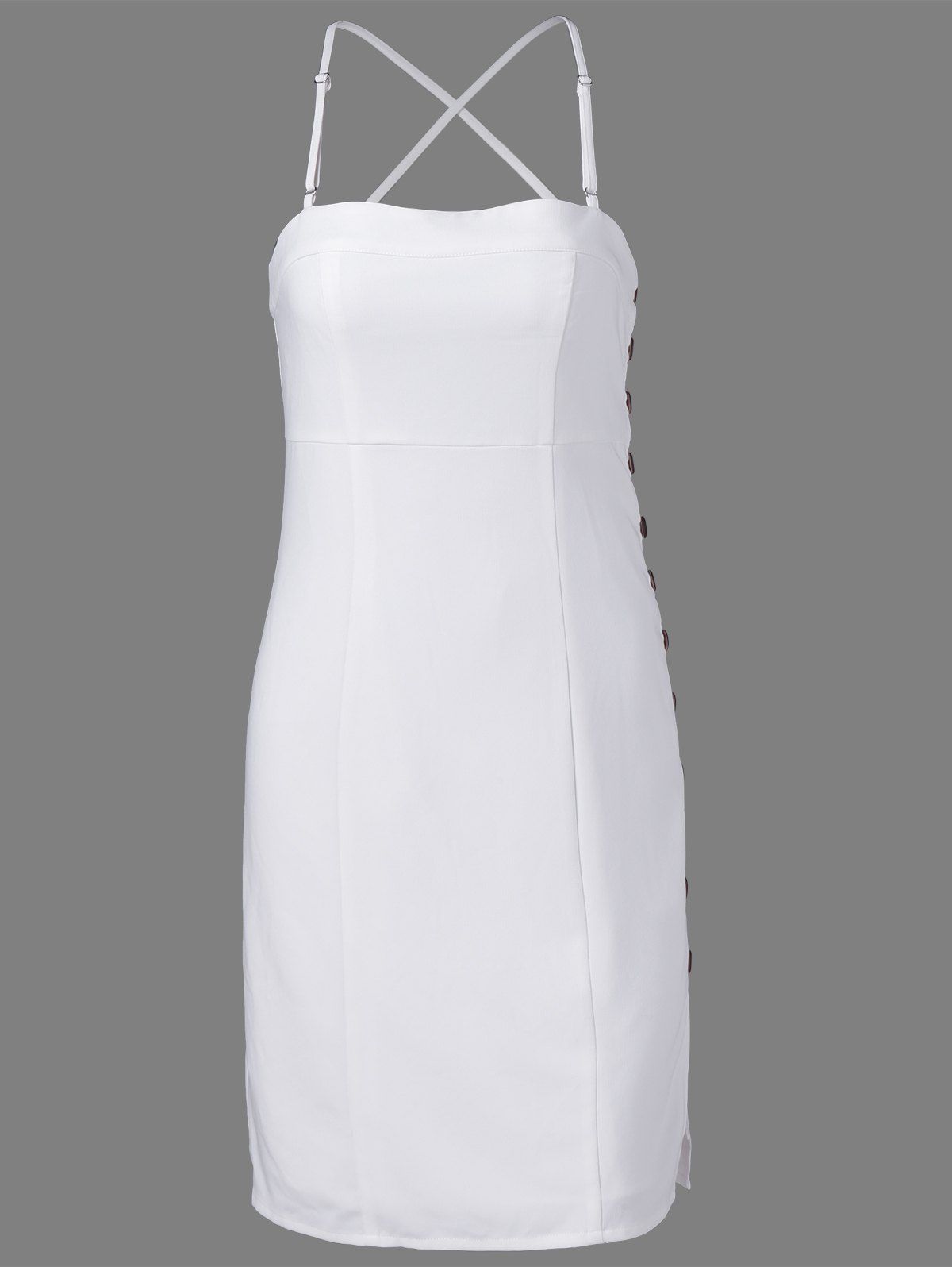 

Stylish Spaghetti Straps Fastener White Dress For Women