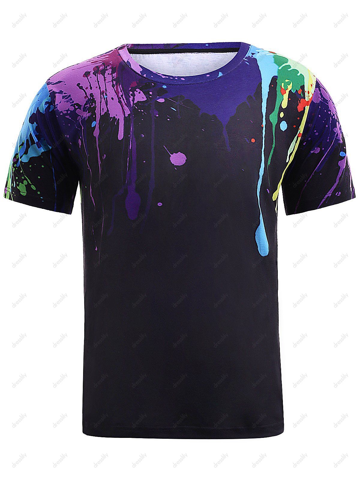 2019 colorful paint print crew neck t shirt