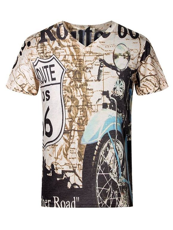 T-shirt de 3D Lettres et moto Motif col V à manches courtes Plus Size Hommes - multicolore 4XL