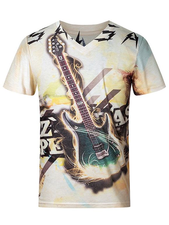 T-shirt de motif de guitare 3D V-cou à manches courtes Plus Size Hommes - multicolore 4XL