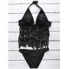 Charmant Halter Fringed Solid Color Push Up Ensemble de bikini pour femmes - Noir L