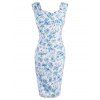Retro Floral Style Minuscule Imprimer Robe moulante - Bleu clair XL