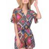 Ethnic Women's V-Neck Print Drawstring Romper - multicolore ONE SIZE(FIT SIZE XS TO M)