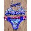 Chic Halter Criss Cross Imprimé Double-Porter Femme Bikini Set - Bleu L