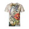 T-shirt de poissons 3D et Motif floral V-cou à manches courtes Plus Size Hommes - multicolore M