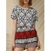 Ethnic Women's Jewel Neck Printed Crop Top and Shorts Set - Rouge L