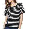 Femmes Chic  's Jewel Neck Striped manches courtes T-shirt - Rayure ONE SIZE(FIT SIZE XS TO M)