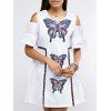 Open Shoulder Bell Sleeve Butterfly Embroidered Dress - Blanc ONE SIZE(FIT SIZE XS TO M)