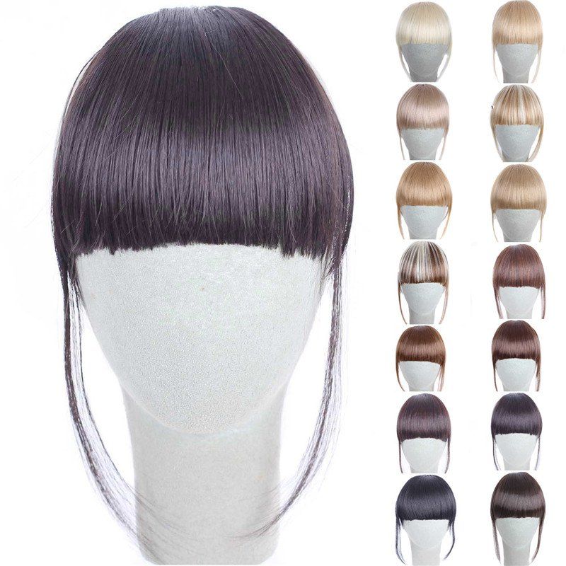 

Fashion 14 Colors Clip In Synthetic Women's Front Full Bang With Sideburns, Deep brown