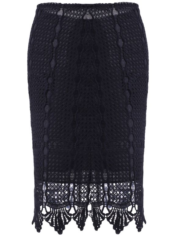 Stylish Women's Crochet Pencil Skirt - Noir L