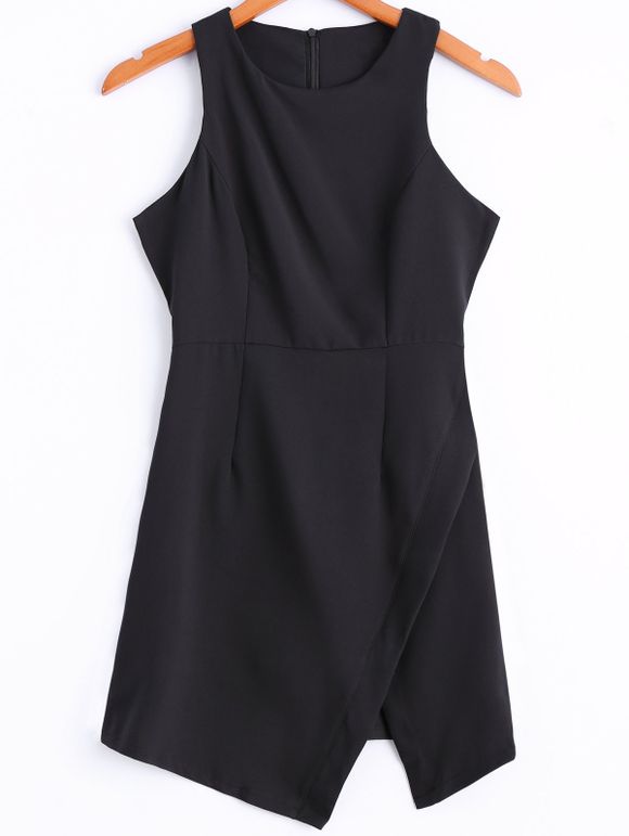 Femmes Casual  's Solid Color Scoop Neck Asymétrique manches mi-longueur robe - Noir M