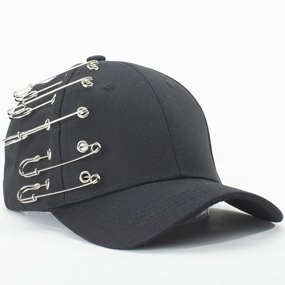 Punk Style Big Safty Pins Agrémentée Summer Sunscreen ou boîte de nuit Baseball Hat - Noir 