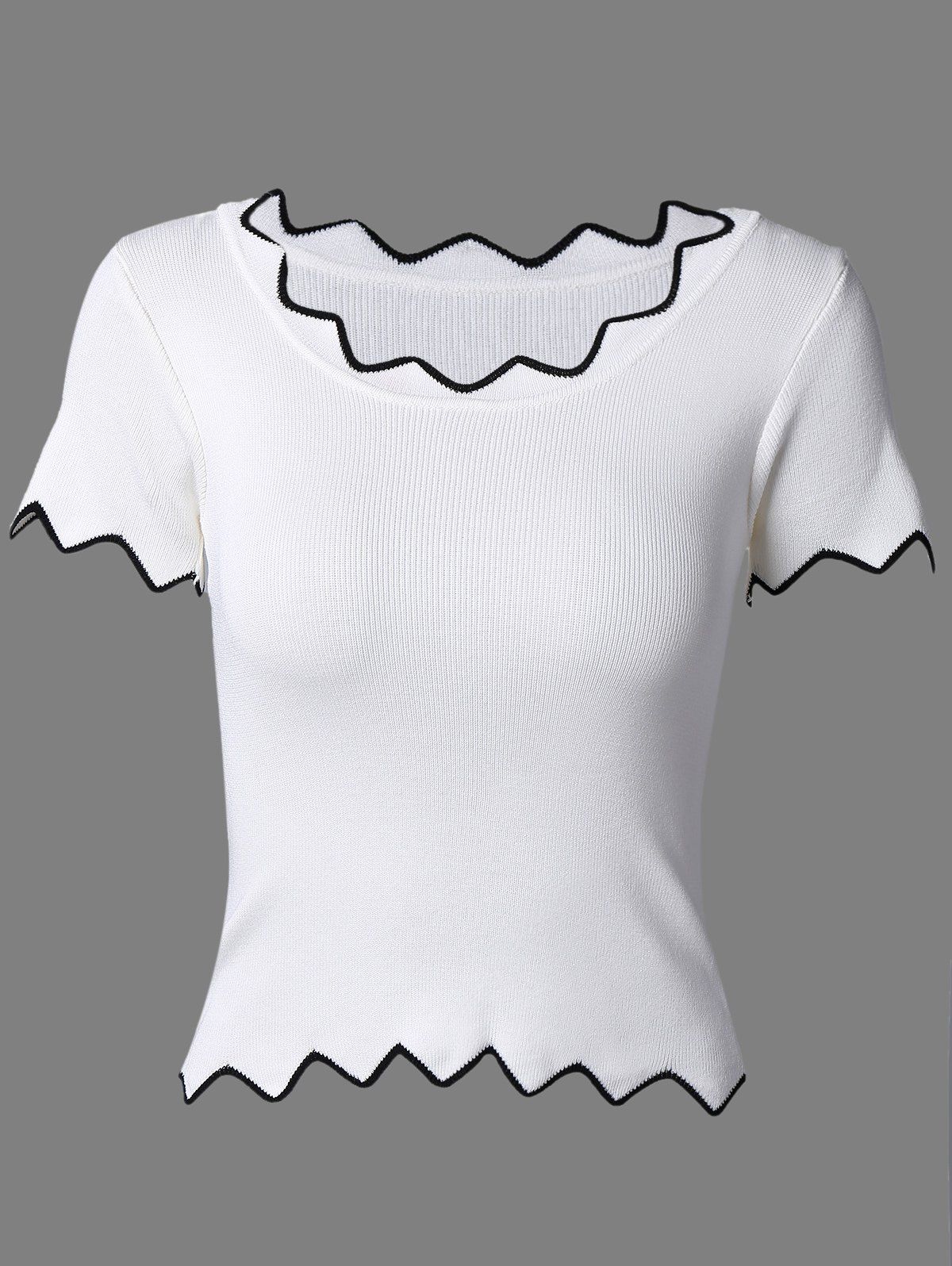 

Stylish Women's Zigzag Neck Short Sleeves Top, White