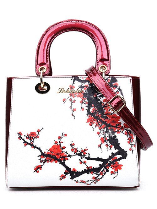 Graceful Fleur Imprimé et PU cuir design femme  's sac fourre-tout - Rouge et Blanc 