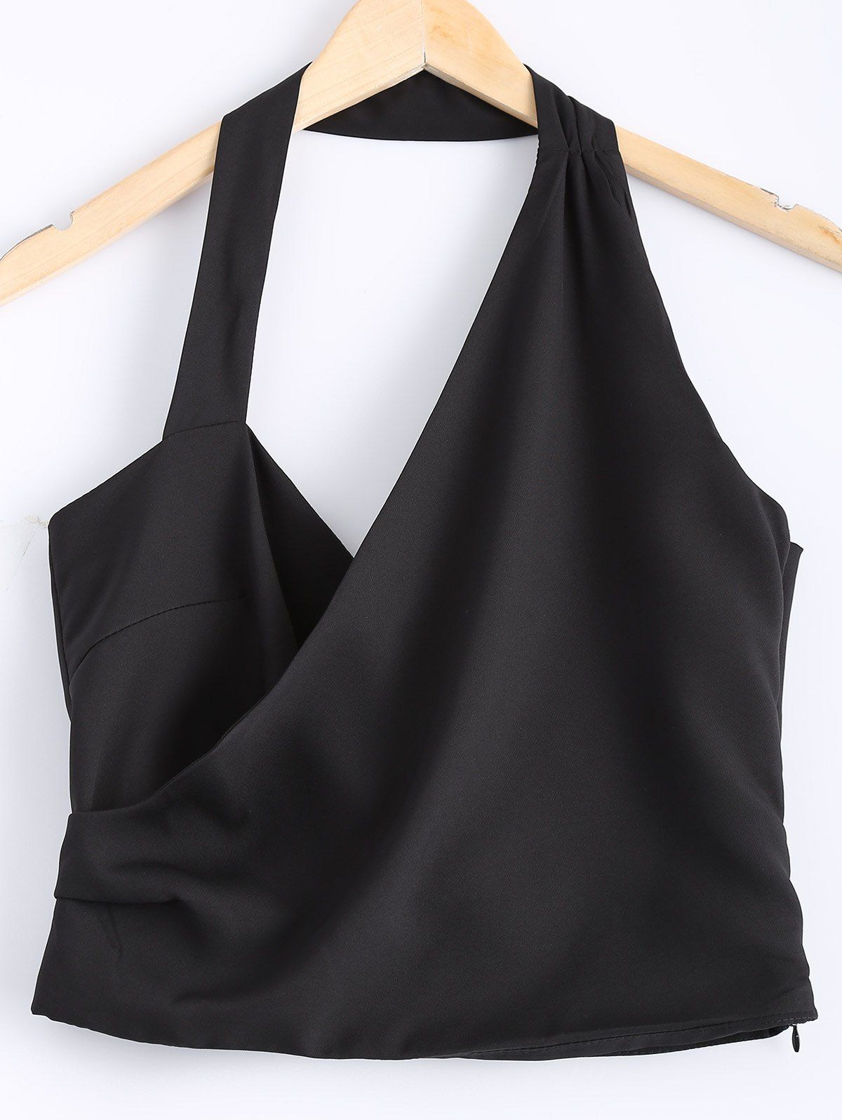 

Stylish Women's Solid Color Halter Neckr Backless Button Crop Top, Black