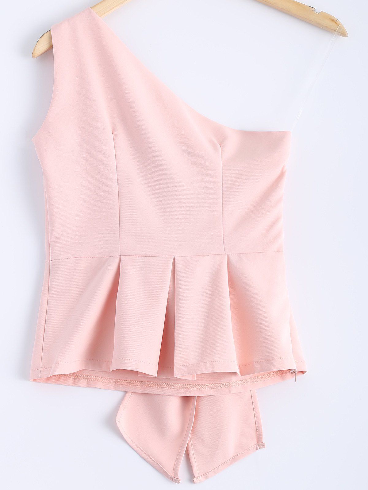 

Elegant Women's Solid Color One-Shoulder Tie Top, Light pink