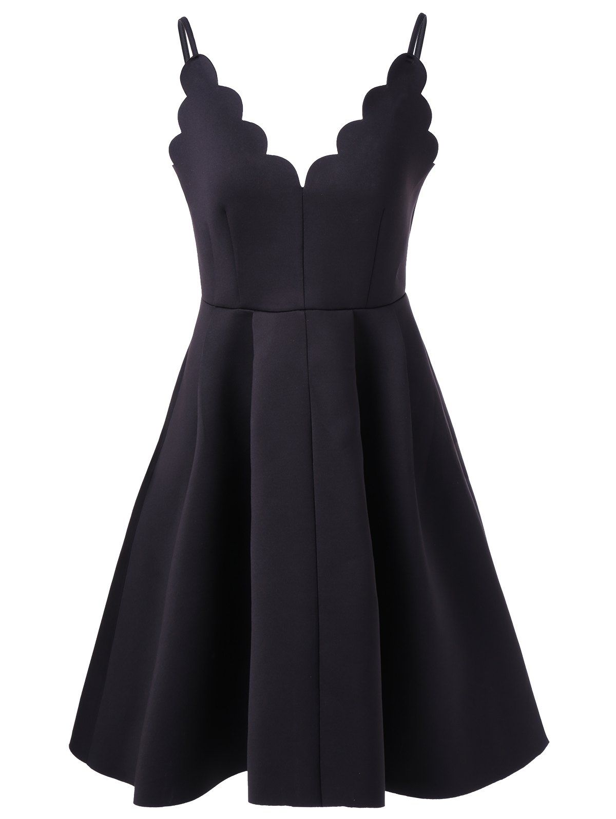 

Scalloped A Line Flare Cocktail Slip Dress, Black