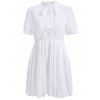 Casual Women's Solid Color Stand Neck Tie Short Sleeves Chiffon Pleated Dress - Blanc ONE SIZE(FIT SIZE XS TO M)
