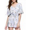 Refreshing V-Neck Ruffles Sleeve Flower Print Romper For Women - Bleu clair ONE SIZE(FIT SIZE XS TO M)